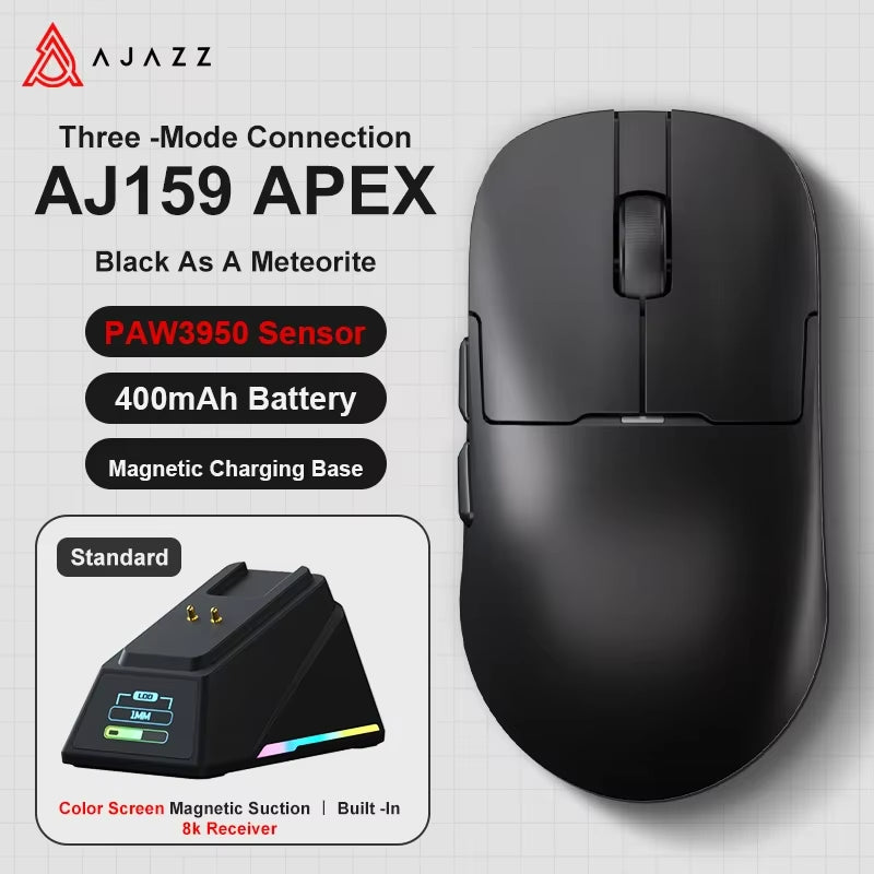 Aj159Apex Three-Mode Wireless Gaming Mouse 58G Lightweight 42000DPI PAW3950\3395 Bluetooth 2.4G PC MAC Gaming Office
