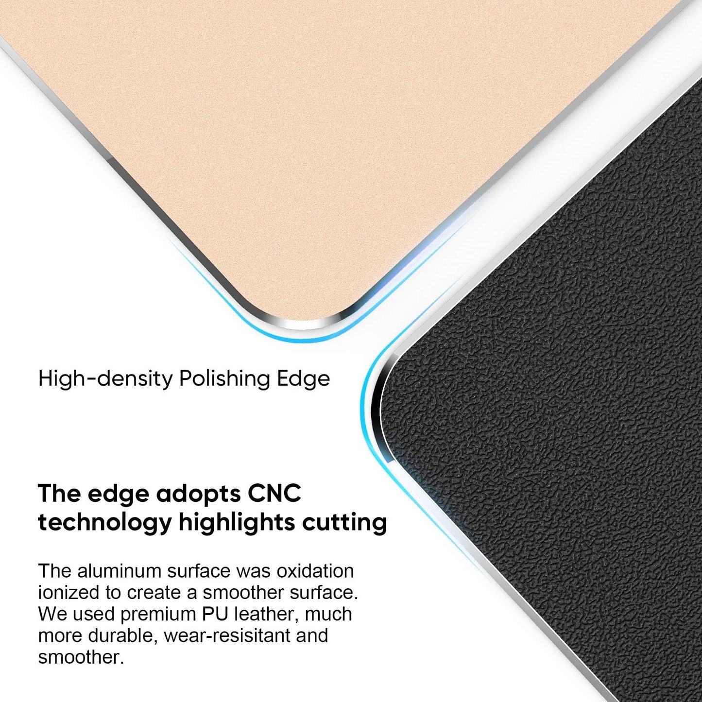 Mouse Pad, Gold Premium Hard Metal Aluminum Mousepad, Double Side Waterproof Ultra Smooth Mouse Pad for Fast and Accurate Mouse Control for Office and Gaming, 9.4 X 7.9Inch