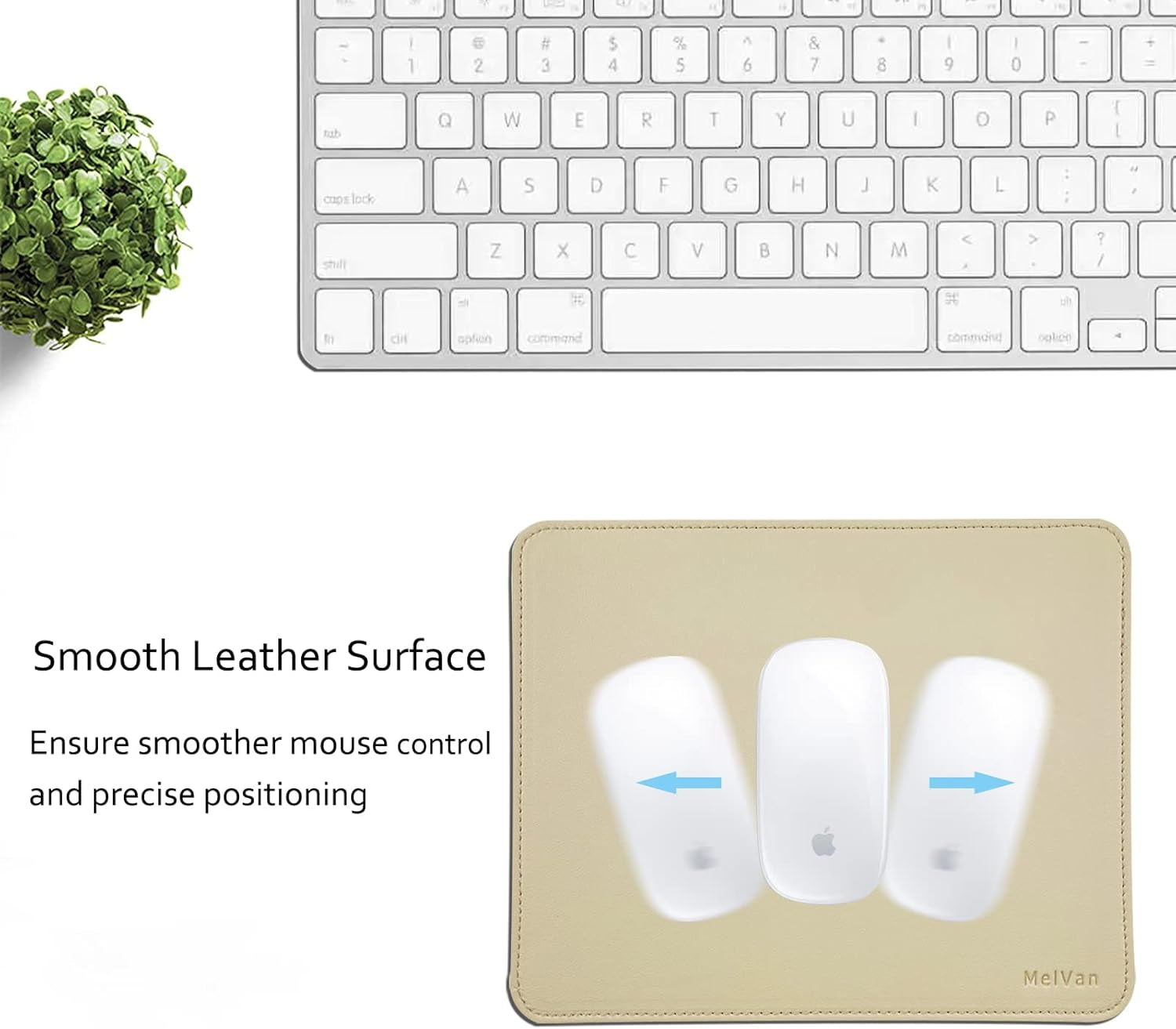 PU Leather Mouse Pad with Stitched Edge, Waterproof Gaming Mouse Mat for Computers, Laptops & Home, 10.2" X 8.3", 1 Pack (Beige)