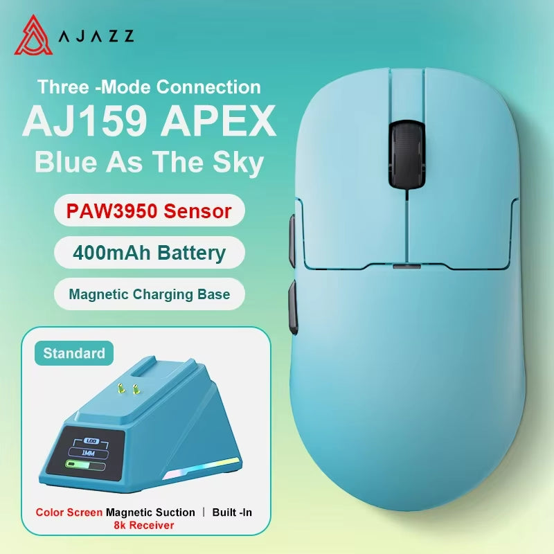 Aj159Apex Three-Mode Wireless Gaming Mouse 58G Lightweight 42000DPI PAW3950\3395 Bluetooth 2.4G PC MAC Gaming Office