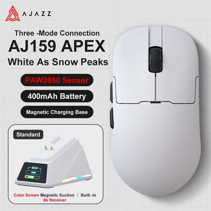 Aj159Apex Three-Mode Wireless Gaming Mouse 58G Lightweight 42000DPI PAW3950\3395 Bluetooth 2.4G PC MAC Gaming Office