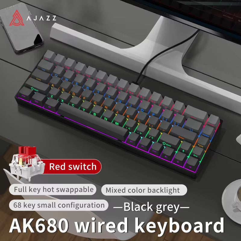 AK680 Gaming Mechanical Keyboard ABS Keycap 68 Keys Wired Wireless Bluetooth Keyboard Hot Swap Custom Gasket for Pc Laptop
