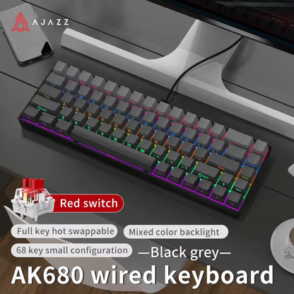 AK680 Gaming Mechanical Keyboard ABS Keycap 68 Keys Wired Wireless Bluetooth Keyboard Hot Swap Custom Gasket for Pc Laptop