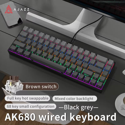 AK680 Gaming Mechanical Keyboard ABS Keycap 68 Keys Wired Wireless Bluetooth Keyboard Hot Swap Custom Gasket for Pc Laptop
