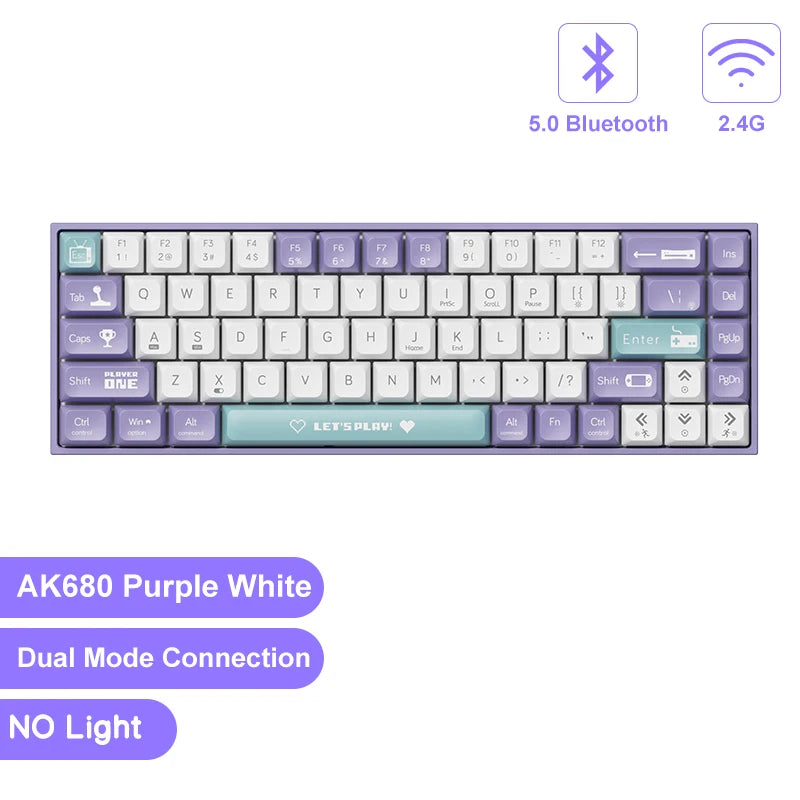 AK680 Gaming Mechanical Keyboard ABS Keycap 68 Keys Wired Wireless Bluetooth Keyboard Hot Swap Custom Gasket for Pc Laptop