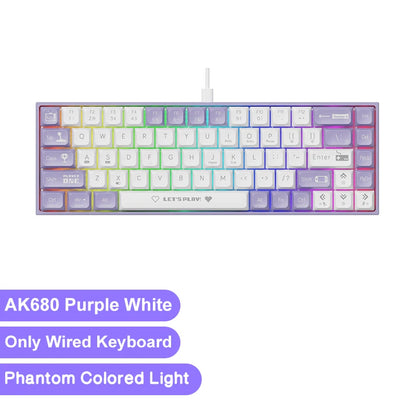 AK680 Gaming Mechanical Keyboard ABS Keycap 68 Keys Wired Wireless Bluetooth Keyboard Hot Swap Custom Gasket for Pc Laptop