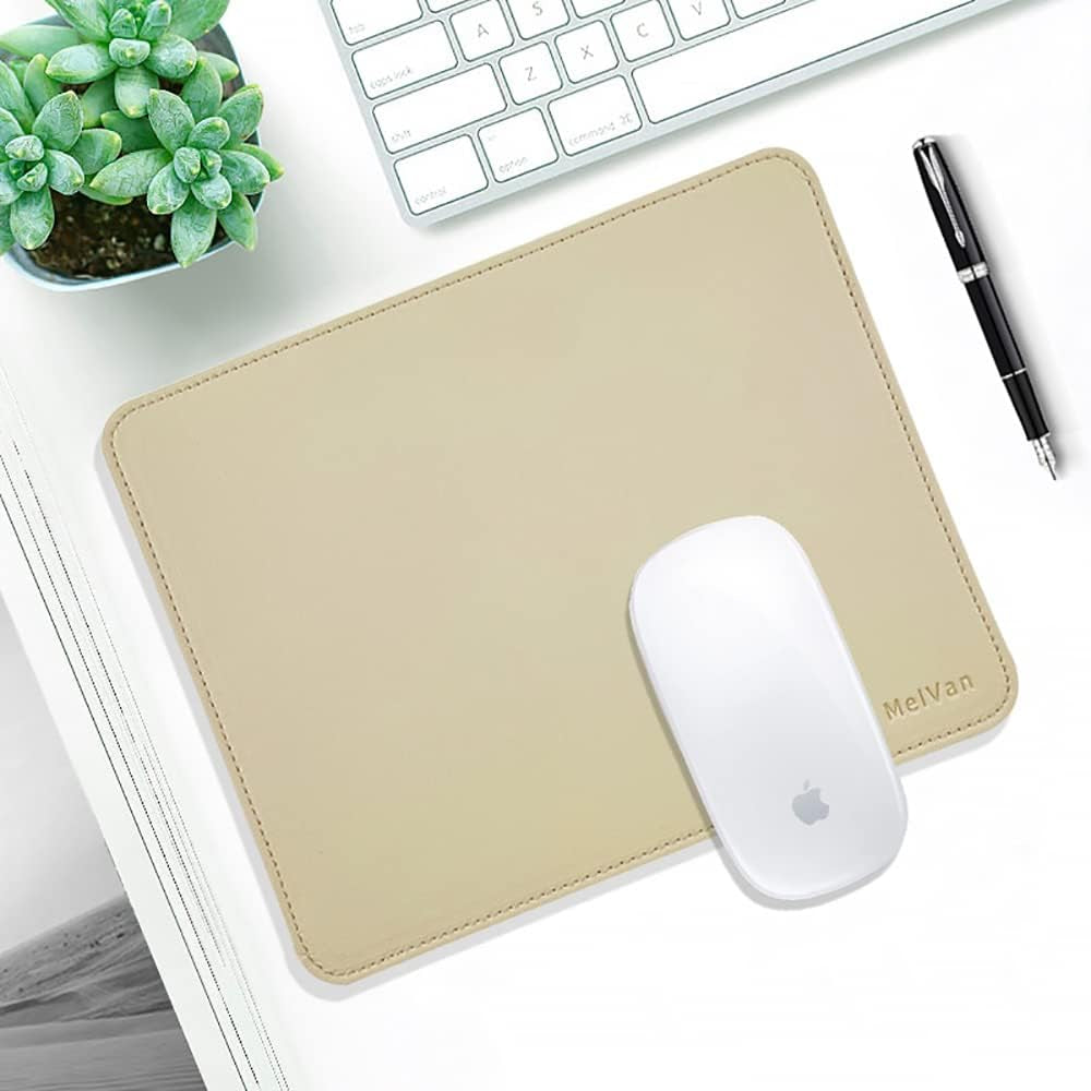 PU Leather Mouse Pad with Stitched Edge, Waterproof Gaming Mouse Mat for Computers, Laptops & Home, 10.2" X 8.3", 1 Pack (Beige)