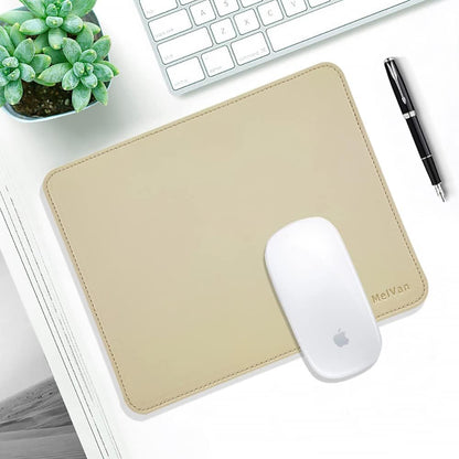 PU Leather Mouse Pad with Stitched Edge, Waterproof Gaming Mouse Mat for Computers, Laptops & Home, 10.2" X 8.3", 1 Pack (Beige)