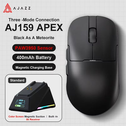 Aj159Apex Three-Mode Wireless Gaming Mouse 58G Lightweight 42000DPI PAW3950\3395 Bluetooth 2.4G PC MAC Gaming Office