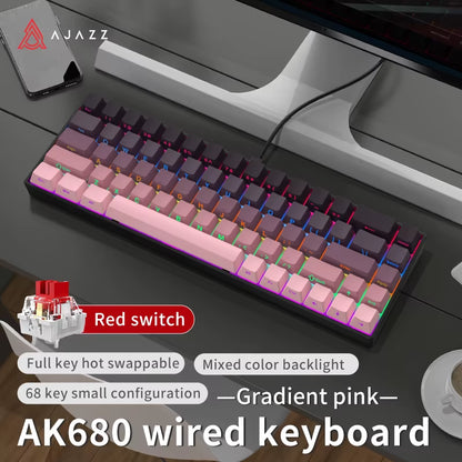 AK680 Gaming Mechanical Keyboard ABS Keycap 68 Keys Wired Wireless Bluetooth Keyboard Hot Swap Custom Gasket for Pc Laptop