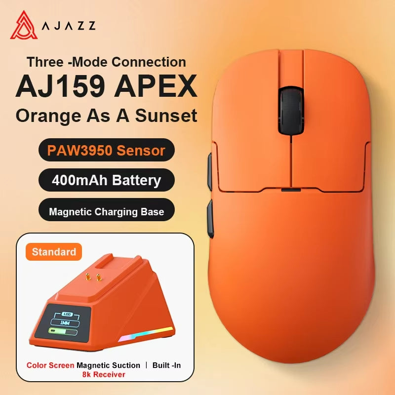 Aj159Apex Three-Mode Wireless Gaming Mouse 58G Lightweight 42000DPI PAW3950\3395 Bluetooth 2.4G PC MAC Gaming Office