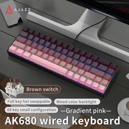AK680 Gaming Mechanical Keyboard ABS Keycap 68 Keys Wired Wireless Bluetooth Keyboard Hot Swap Custom Gasket for Pc Laptop