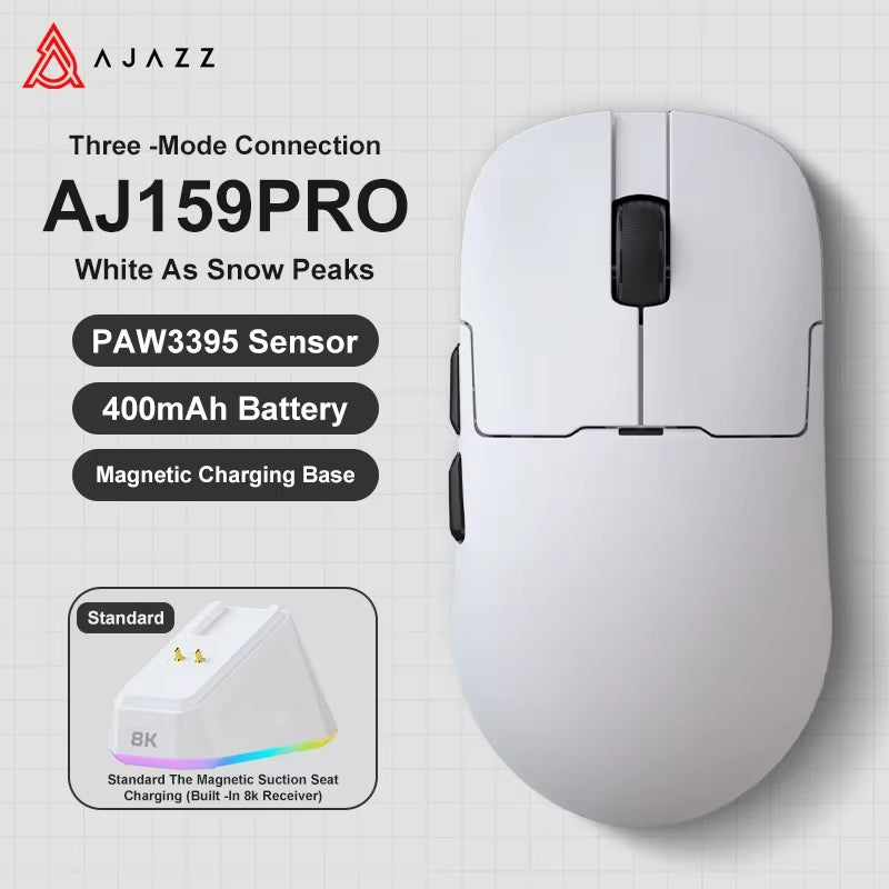 Aj159Apex Three-Mode Wireless Gaming Mouse 58G Lightweight 42000DPI PAW3950\3395 Bluetooth 2.4G PC MAC Gaming Office