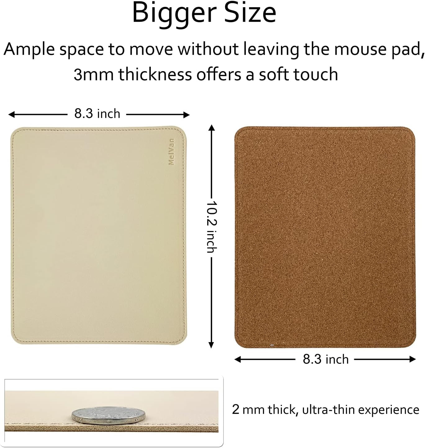 PU Leather Mouse Pad with Stitched Edge, Waterproof Gaming Mouse Mat for Computers, Laptops & Home, 10.2" X 8.3", 1 Pack (Beige)