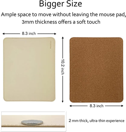 PU Leather Mouse Pad with Stitched Edge, Waterproof Gaming Mouse Mat for Computers, Laptops & Home, 10.2" X 8.3", 1 Pack (Beige)