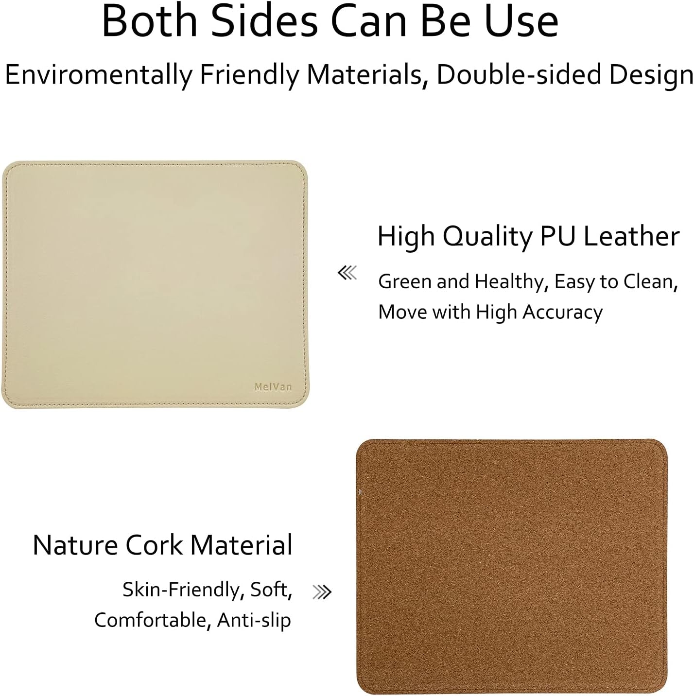 PU Leather Mouse Pad with Stitched Edge, Waterproof Gaming Mouse Mat for Computers, Laptops & Home, 10.2" X 8.3", 1 Pack (Beige)