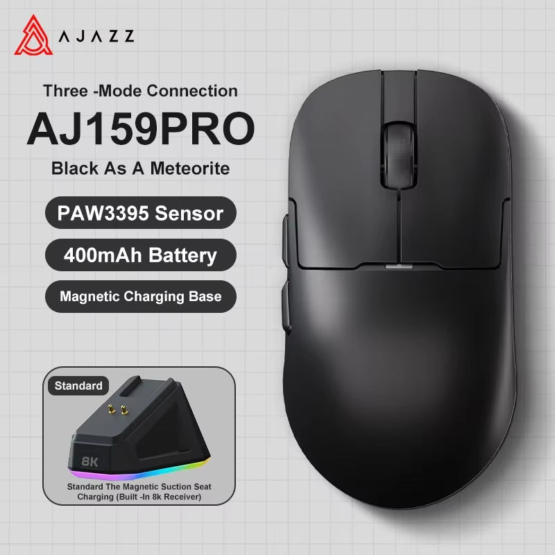 Aj159Apex Three-Mode Wireless Gaming Mouse 58G Lightweight 42000DPI PAW3950\3395 Bluetooth 2.4G PC MAC Gaming Office