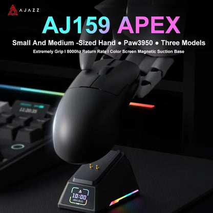 Aj159Apex Three-Mode Wireless Gaming Mouse 58G Lightweight 42000DPI PAW3950\3395 Bluetooth 2.4G PC MAC Gaming Office