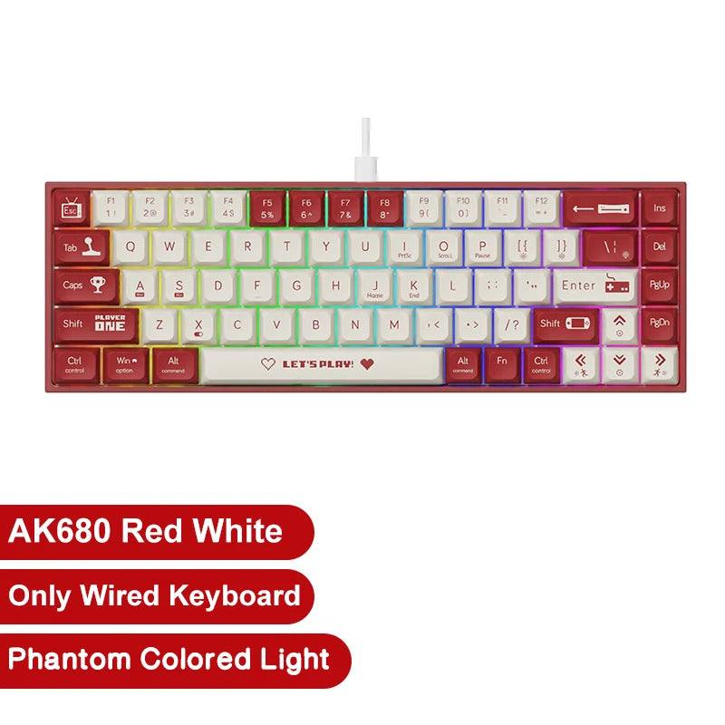 AK680 Gaming Mechanical Keyboard ABS Keycap 68 Keys Wired Wireless Bluetooth Keyboard Hot Swap Custom Gasket for Pc Laptop